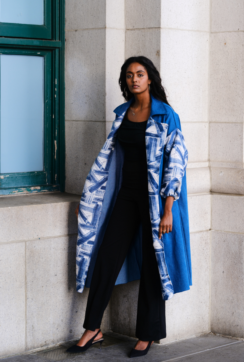 Artisan-Crafted Unisex Denim Trench Coat with Exquisite Jacquard Detailing - Monteh