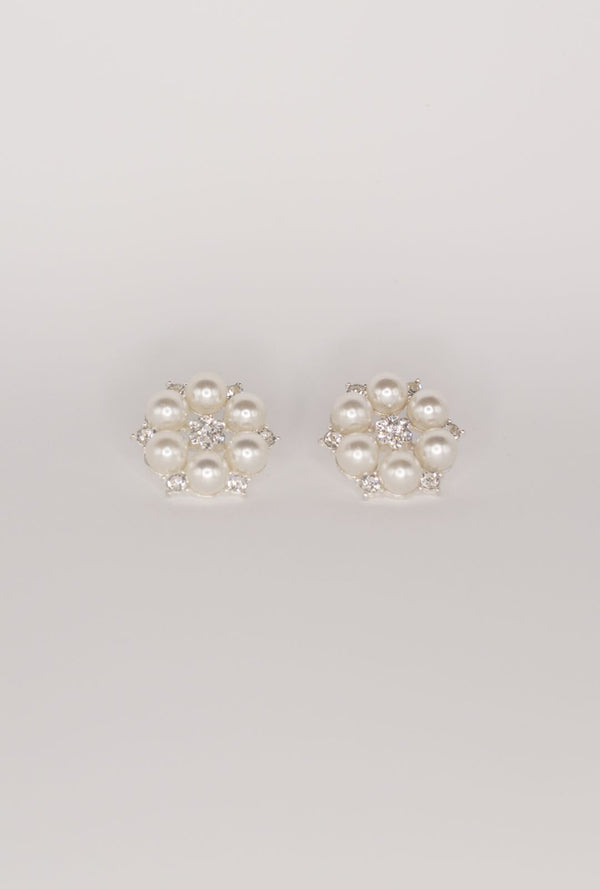 Silver Rhinestone Pearl Earrings