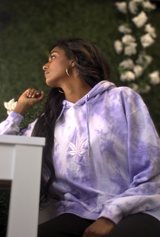 Purple Haze Organic Cotton Tie-Dye Unisex Hoodie With Weed Embroidery - Monteh
