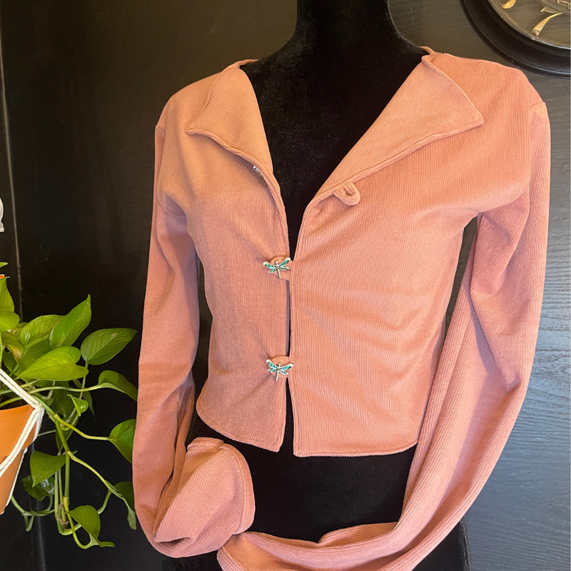 Women's Pink Long Sleeve Handmade Corduroy Top | Virtual Rack - Monteh