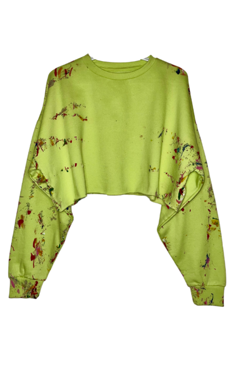 Unisex Lime Green Paint Crop Sweater - Monteh